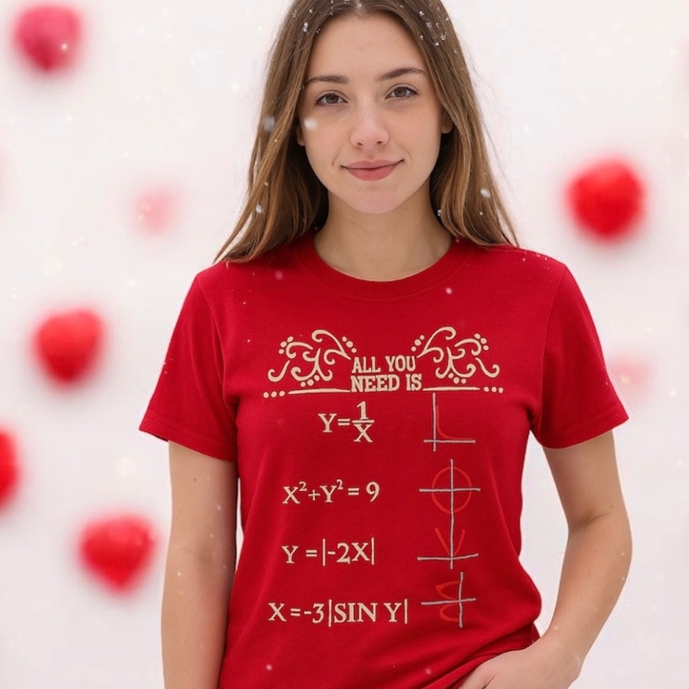 Red Graphic T-Shirt  All You Need Is Love Size L Women’s